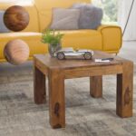 FineBuy Couchtisch 60 x 60 x 40 cm Holz Massiv, Massiver Wohnzimmertisch Quadratisch Braun, Beistelltisch Massivholz, Design Holztisch Wohnzimmer