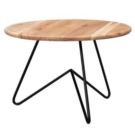 FineBuy Couchtisch 60x39,5x60 cm Akazie Massivholz / Metall Sofatisch, Design Wohnzimmertisch Rund, Kaffeetisch Massiv, Kleiner Tisch Wohnzimmer