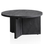 FineBuy Couchtisch 60x60x33 cm Mango Massivholz Schwarz Sofatisch Rund, Design Wohnzimmertisch Dreibein, Kaffeetisch Wohnzimmer Niedrig Modern mit natürlicher Holzmaserung