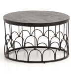 FineBuy Couchtisch 60x60x36 cm Mango Massivholz / Metall Schwarz Sofatisch Rund, Design Wohnzimmertisch Industrial, Kaffeetisch Wohnzimmer Massiv mit Metallgestell