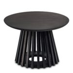 FineBuy Couchtisch 60x60x41 cm Mango Massivholz Schwarz Sofatisch Rund, Design Wohnzimmertisch mit Gittergestell, Kaffeetisch Wohnzimmer Modern