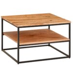 FineBuy Couchtisch 60x60x41 cm Massivholz Metall Sofatisch Wohnzimmertisch Akazie, Stubentisch Industrial mit Stauraum, Holztisch Quadratisch Kaffeetisch Massiv