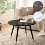 FineBuy Couchtisch 60x60x41 cm mit Marmor Optik Modern, Design Wohnzimmertisch mit Metall-Gestell, Sofatisch Rund Tisch, Beistelltisch Wohnzimmer