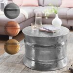 FineBuy Couchtisch 62 x 41 x 62 cm Aluminium Beistelltisch orientalisch rund, Flacher Hammerschlag Sofatisch Metall, Design Wohnzimmertisch modern, Loungetisch indisch Stubentisch klein