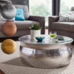 FineBuy Couchtisch 75 x 31 x 75 cm Aluminium Beistelltisch orientalisch rund, Flacher Hammerschlag Sofatisch Metall, Design Wohnzimmertisch modern, Loungetisch indisch Stubentisch klein