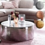 FineBuy Couchtisch 75x31x75 cm Aluminium Beistelltisch orientalisch rund, Flacher Hammerschlag Sofatisch Metall, Design Wohnzimmertisch modern, Loungetisch indisch Stubentisch klein