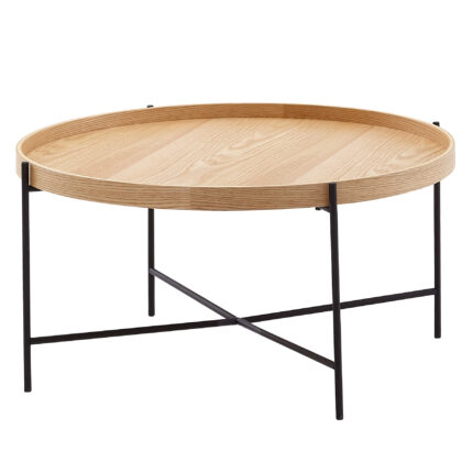 FineBuy Couchtisch 78x78x40 cm Sofatisch Holz / Metall Wohnzimmertisch Eiche, Design Stubentisch Modern Rund, Holztisch Kaffeetisch, Tisch Wohnzimmer