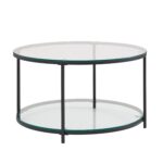 FineBuy Couchtisch 80x80x45 cm Glas / Metall Wohnzimmertisch Rund Modern, Sofatisch mit Stauraum, Loungetisch mit Ablagefach, Kaffeetisch Beistelltisch