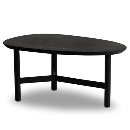 FineBuy Couchtisch 86x50x37 cm Mango Massivholz / Metall Schwarz Sofatisch, Design Wohnzimmertisch Nierenform, Dreibein Kaffeetisch Wohnzimmer Modern