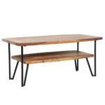 FineBuy Couchtisch 90x50x40 cm Sheesham Massivholz / Metall Sofatisch Rechteckig, Design Wohnzimmertisch Kaffeetisch mit Stauraum, Holztisch Wohnzimmer Industrial Vierrund
