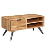 FineBuy Couchtisch 95x45x45 cm Akazie Wohnzimmertisch Massivholz Rechteckig, Holztisch mit Stauraum, Sofatisch mit Schublade, Tisch Wohnzimmer Massiv