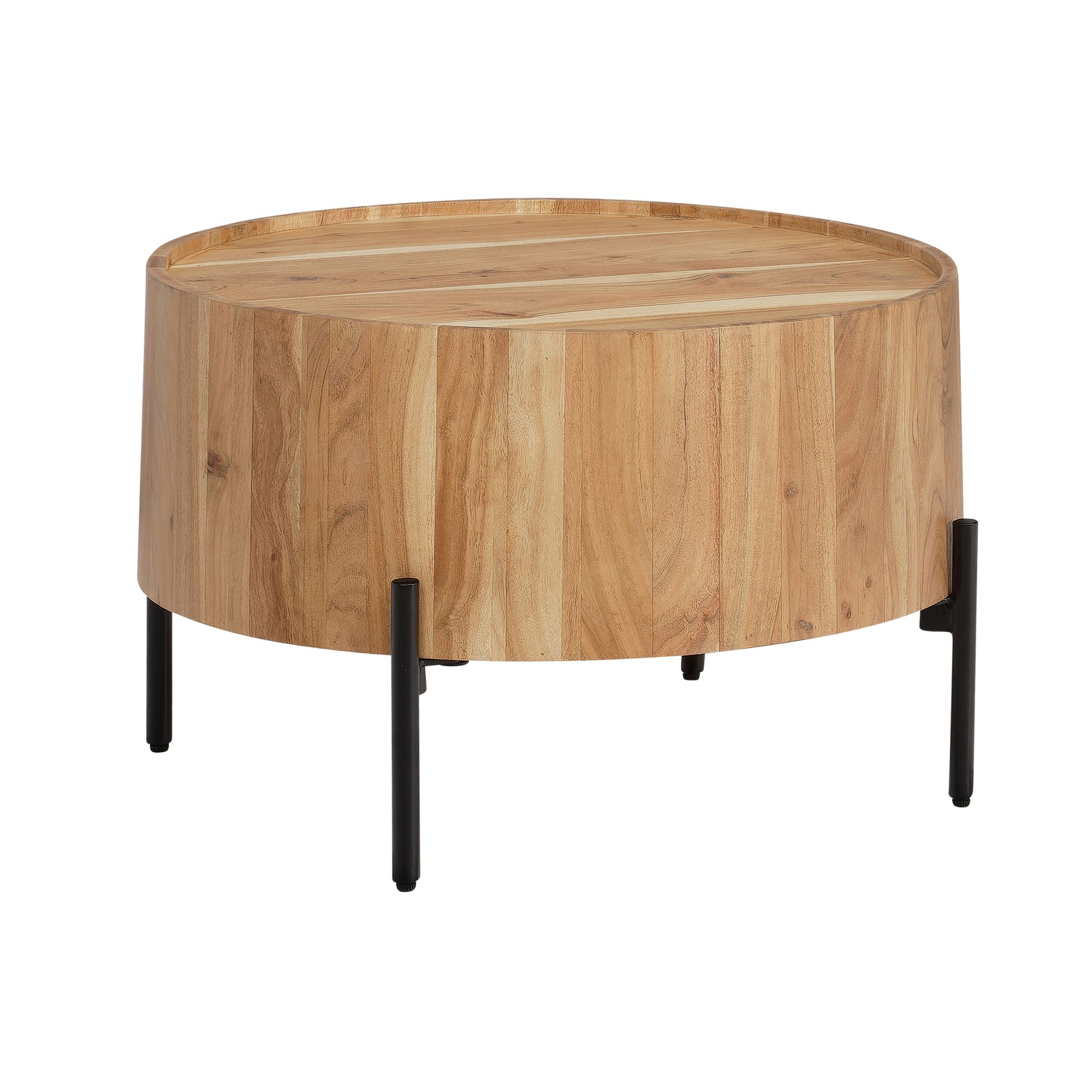 FineBuy Couchtisch Akazie Massivholz 60x60x41 cm Rund mit Metallgestell