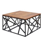 FineBuy Couchtisch BAKAL 60x35x60 cm Sheesham Massivholz / Metall Sofatisch, Design Wohnzimmertisch Industrial Style, Stubentisch braun / schwarz, Designer Kaffeetisch massiv, Tisch quadratisch