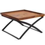 FineBuy Couchtisch FB50967 63x39x63cm Sheesham Massivholz / Metall Sofatisch, Design Wohnzimmertisch Industrial Style, Stubentisch braun / schwarz, Designer Kaffeetisch massiv, Tisch quadratisch