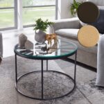 FineBuy Couchtisch Glas Metall 60x60x43 cm Sofatisch mit Deko-Uhr, Design Wohnzimmertisch Rund, Kleiner Kaffeetisch Modern, Beistelltisch Anstelltisch Wohnzimmer