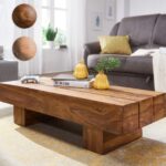 FineBuy Couchtisch Massivholz 120 cm breit Design Wohnzimmertisch braun Landhausstil Beistelltisch