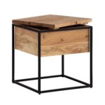 FineBuy Couchtisch mit Stauraum klein Holz Beistelltisch Massiv Akazie mit Tablett Wohnzimmertisch Massivholz 47x47x51,5cm mit Metallgestell schwarz