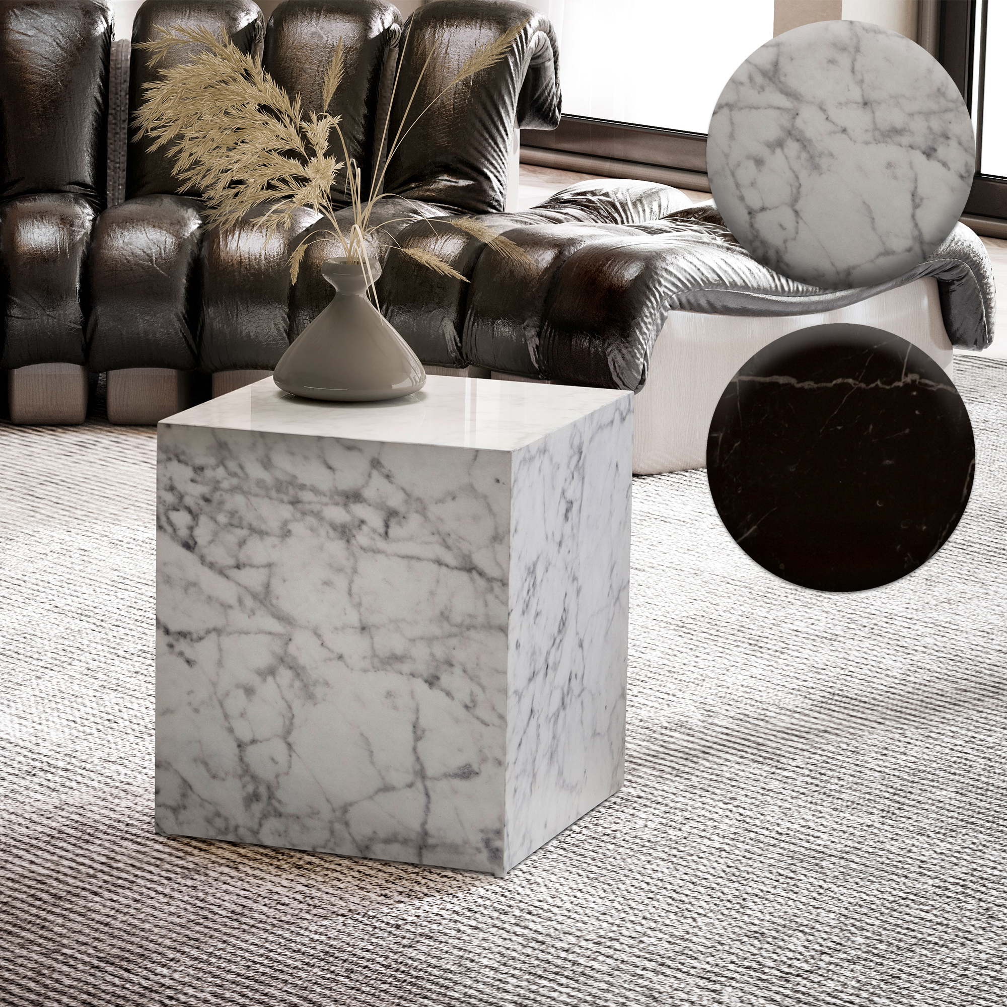 FineBuy Couchtisch MONOBLOC 40x40x45 cm Hochglanz mit Marmor Optik