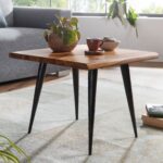 FineBuy Couchtisch Sheesham Massivholz Sofatisch mit Baumkante, Wohnzimmertisch Kaffeetisch Eckig mit Metall-Gestell, Tisch Beistelltisch Wohnzimmer Modern