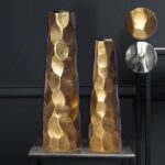 FineBuy Deko Vase 2er Set Aluminium Blumenvase Modern, Dekovase Hammerschlag-Design 2-teilig für Blumen, Alu Tischvase Wohndeko Metall Tischdeko Handgefertigt