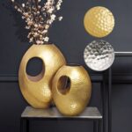 FineBuy Deko Vase 2er Set Aluminium mit Tragegriff Blumenvase Modern, Hammerschlag Dekovase 2-teilig für Blumen, Alu Tischvase Handgefertigt