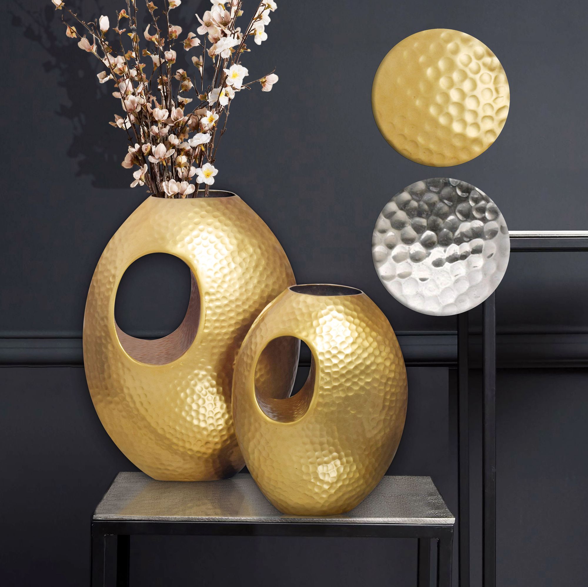 FineBuy Deko Vase 2er Set Aluminium mit Tragegriff Blumenvase Modern