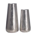 FineBuy Deko Vase 2er Set Aluminium Silber Rund Blumenvase Modern, Dekovase 2-teilig für Blumen, Alu Tischvase Wohndeko Metall Tischdeko Handgefertigt