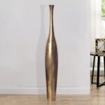FineBuy Deko Vase Aluminium Gold Blumenvase Modern Groß, Dekovase Extravagant für Blumen, XXL Alu Bodenvase Metall Wohndeko Handgefertigt