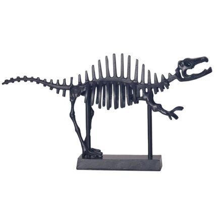 FineBuy Dekofigur T-Rex Aluminium Schwarz Dino Statue 62 cm mit Sockel, Design Metall Deko Alu Modern, Tischdeko Wohndeko Aluminiumdekoration, Dekoration Wohnaccessoire