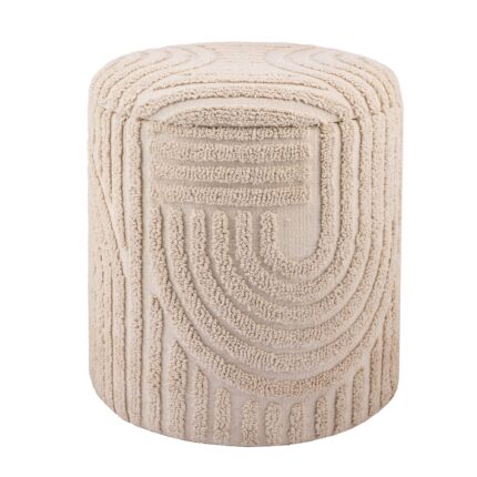 FineBuy Dekohocker mit Stauraum aus Baumwolle rund Ø40×45 cm, Sitzhocker mit abnehmbarem Deckel, Beistellhocker Beige, Polsterhocker Boho Design für Wohnzimmer & Schlafzimmer