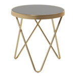 FineBuy Design Beistelltisch PARMA 42 x 46 x 42 cm rund schwarz / Couchtisch matt Gold, Designer Glas Wohnzimmertisch modern, Glastisch mit Metallgestell, Kleiner Sofatisch