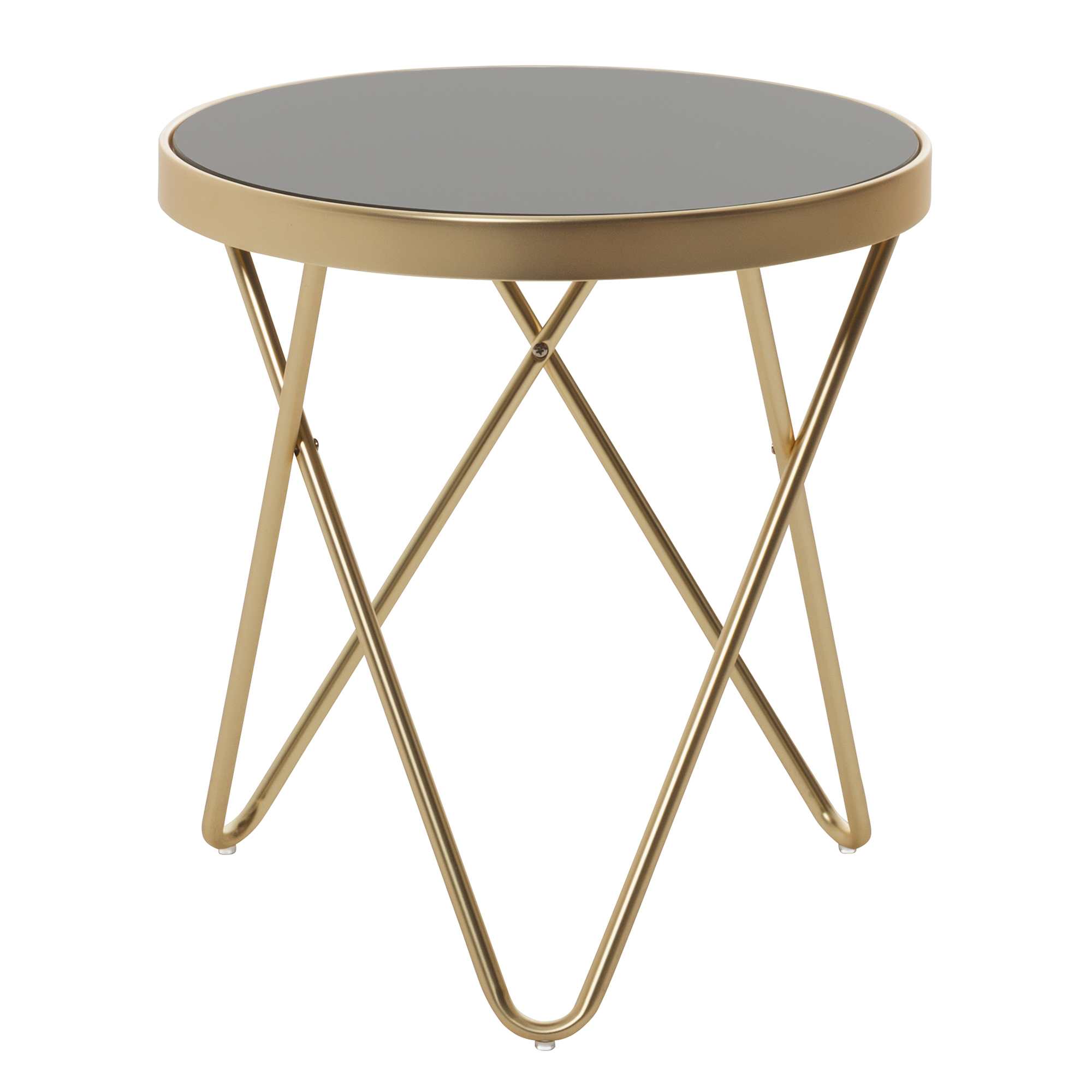 FineBuy Design Beistelltisch PARMA 42 x 46 x 42 cm rund schwarz / Couchtisch matt Gold FineBuy Design Beistelltisch PARMA 42 x 46 x 42 cm rund schwarz / Couchtisch matt Gold, Designer Glas Wohnzimmertisch modern, Glastisch mit Metallgestell, Kleiner Sofatisch - Image 1