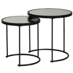 FineBuy Design Beistelltisch Rund Ø 50/42 cm - 2 teilig Schwarz mit Spiegel Glas, Wohnzimmertisch 2er Set, Satztisch verspiegelt, Couchtisch