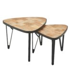 FineBuy Design Couchtisch 2er Set Mango / Akazie Massivholz Satztisch Dreieckig, Wohnzimmertisch Braun mit Metallbeine, Tischset 2-teilig Satztisch Holz / Metall Schwarz