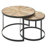 FineBuy Design Couchtisch 2er Set Mango Massivholz Satztisch Rund, Wohnzimmertisch mit Metallbeine Braun, Tischset 2-teilig Satztisch Holz / Metall Schwarz