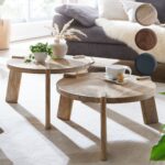 FineBuy Design Couchtisch 2er Set Mango Massivholz Wohnzimmertisch, Satztisch Holztisch Rund Beistelltisch, Tischset 2-teilig Kaffeetisch Holz