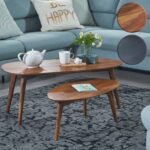FineBuy Design Couchtisch 2er Set Massivholz Wohnzimmertisch, Satztisch Holztisch Nierenform Kaffeetisch, Retro Tischset 2-teilig Beistelltisch Holz