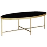 FineBuy Design Couchtisch Glas Schwarz - Oval 110 x 56 cm mit Gold Metallgestell, Großer Wohnzimmertisch, Lounge Tisch Glastisch