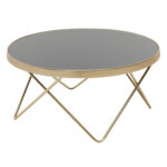 FineBuy Design Couchtisch Ø 82 cm Schwarz Gold Beistelltisch Metall / Glas, Tisch mit Glasplatte, Ablagetisch modern, Großer Wohnzimmertisch, Glastisch mit Metallgestell