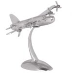 FineBuy Design Deko Propeller Flugzeug 42 x 30 x 30 cm Silbern aus Aluminium, Alu Flieger Geschenk-Idee Tisch-Dekoration mit Standfuß