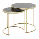 FineBuy Design Satztisch COMO schwarz / Gold Beistelltisch Metall / Glas, Couchtisch Set aus 2 Tischen, Kleiner Wohnzimmertisch, Metalltisch mit Glasplatte, Ablagetisch modern