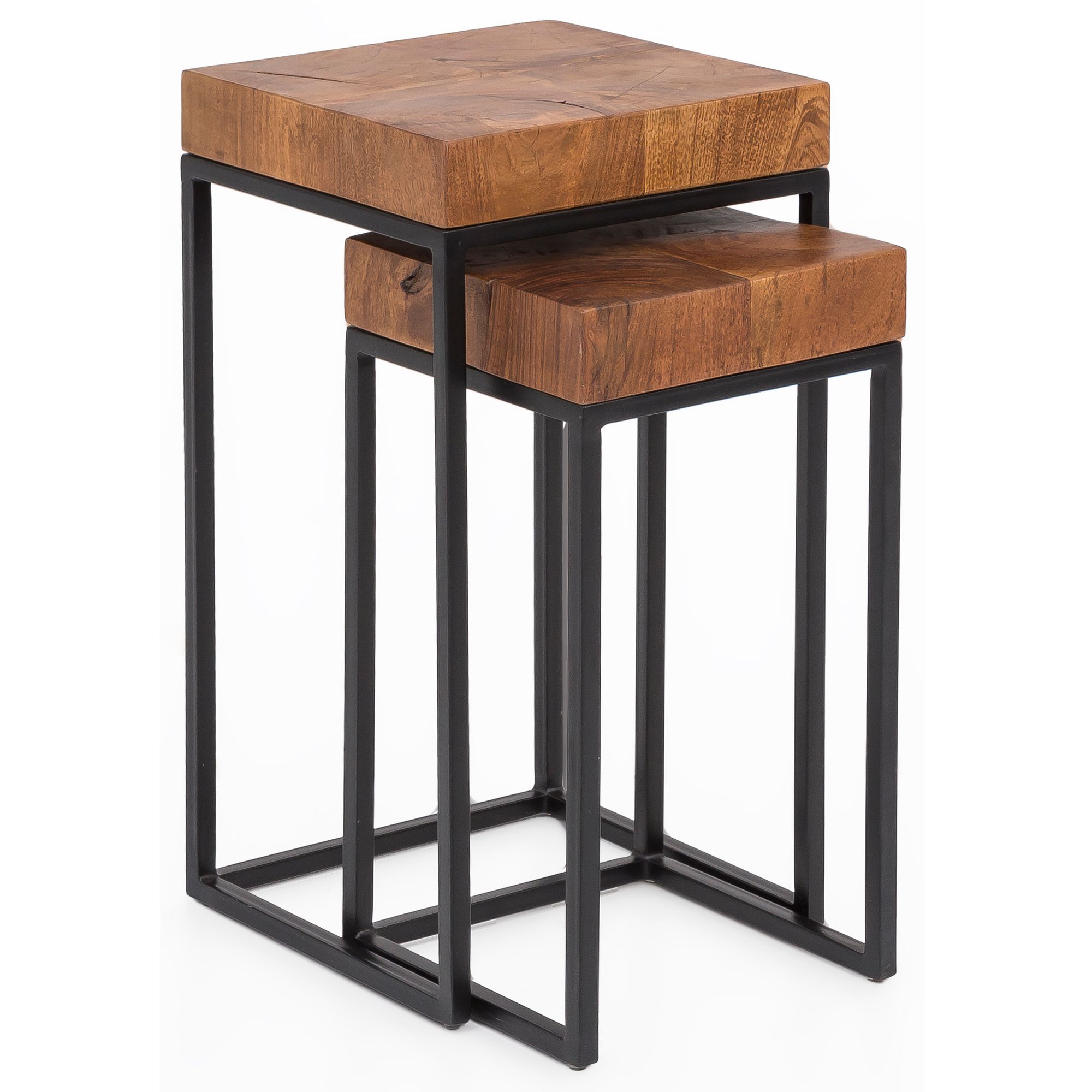 FineBuy Design Satztisch FB51457 Sheesham Metall Beistelltisch 2er Set klein