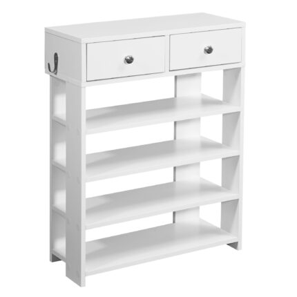 FineBuy Design Schuhregal 60 x 79 x 24 cm Flurregal Weiß, Regal mit zwei Schubladen, Hohes Standregal mit 4 Fächern