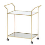 FineBuy Design Servierwagen Gold 73x78x37 cm Küchenwagen Glas / Metall, Mobiler Beistelltisch, Speisewagen mit Glasplatte, Teewagen Mini Bar auf 4 Rollen