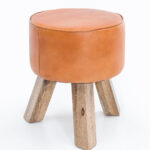 FineBuy Design Sitzhocker FB45553 Holz 37x45x37 cm Modern Fußhocker Rund, Turnbock Lederhocker Holzbeine, Hocker Massivholz mit Leder, Kleiner Fußhocker Gepolstert, Holzhocker mit Echtleder Braun