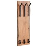 FineBuy Design Wandgarderobe Akazie Massivholz / Metall 35,5 x 100 x 11 cm, Hakenleiste 2-Reihig Flurgarderobe Wand, Garderobe Holz