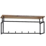 FineBuy Design Wandgarderobe Mango Massivholz Metall 71x29x20 cm, Hakenleiste mit Ablage und Kleiderstange, Flurgarderobe Garderobe Wand Holz