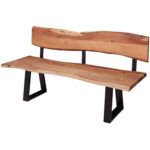 FineBuy Esszimmerbank 160x85,5x60 cm Akazie Massivholz Bank mit Baumkante, Sitzbank Holzbank mit Lehne, Küchenbank Essbank Holz Landhausstil, Baumstamm Küchensitzbank 3 Sitzer Massiv