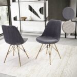 FineBuy Esszimmerstuhl 2er Set Cara-Stoff Küchenstuhl mit goldenen Beinen, Cord-Schalenstuhl Skandinavisches Design, Polsterstuhl mit Stoffbezug, Stuhl Gepolstert