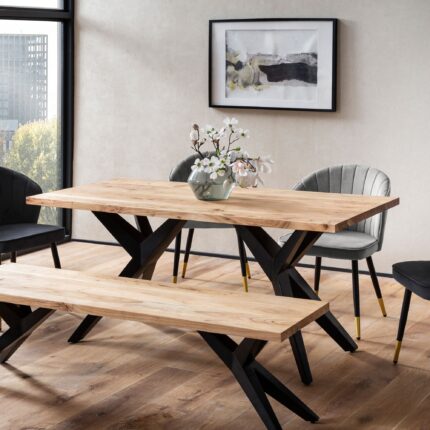 FineBuy Esszimmertisch Akazie Massivholz Metall Esstisch Loft-Style, Küchentisch mit Metallbeinen, Holztisch Industrial Groß, Speisetisch Esszimmer Rechteckig